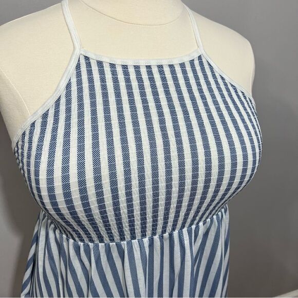 ‎Blue and White Striped High Neck Smocked Top - 00 - Picture 3 of 11